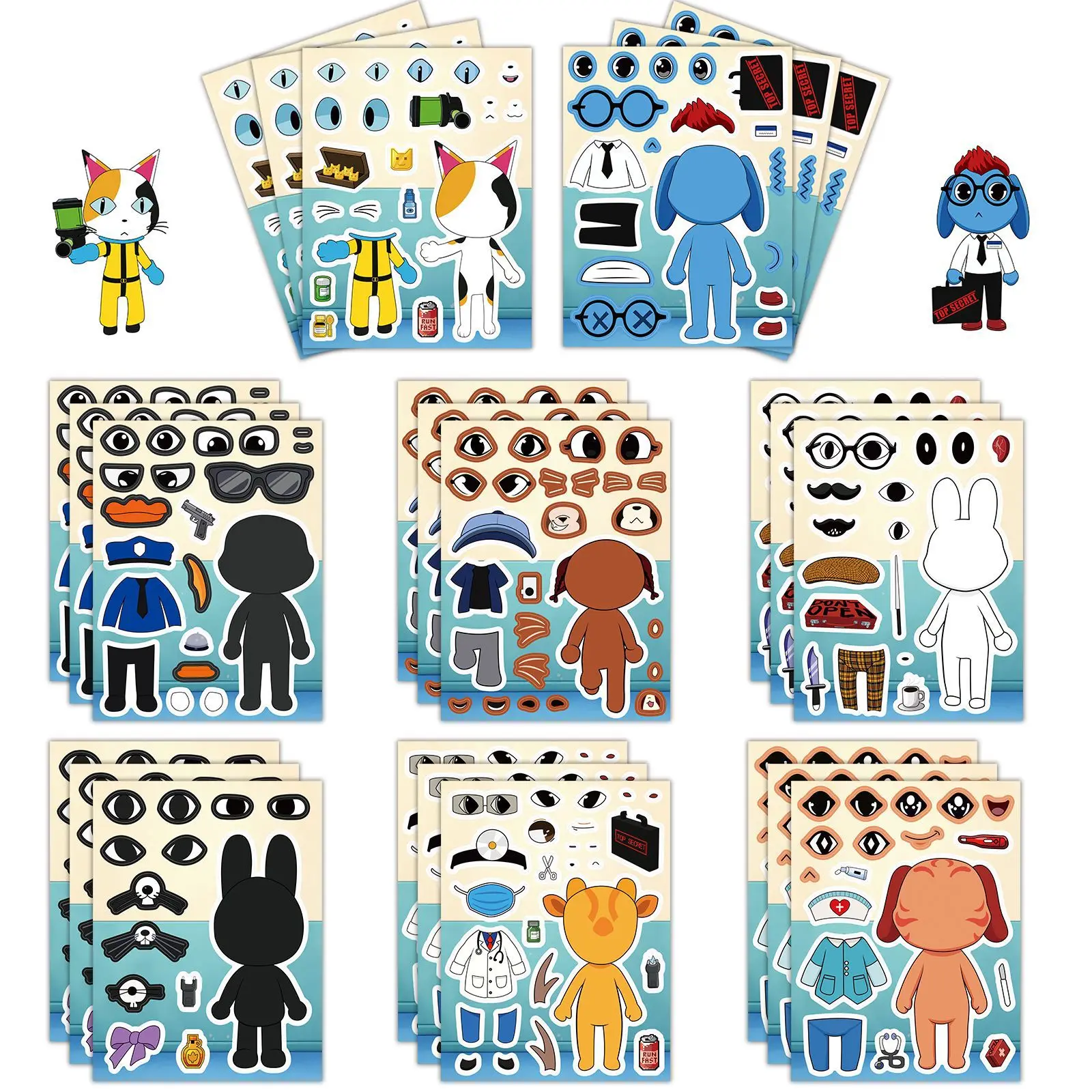 Party Games Children - 8Pcs/Set Animal Hospital Puzzle Anomaly Stickers
